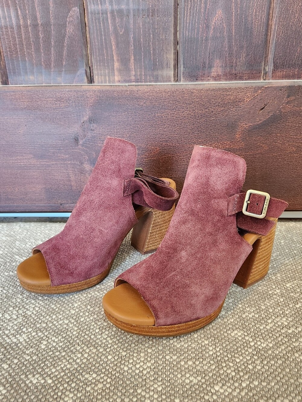 Kork-Ease Hopi Suede Slingback Block Heel Open Toe Sandals, Burgundy Size 7 EUC